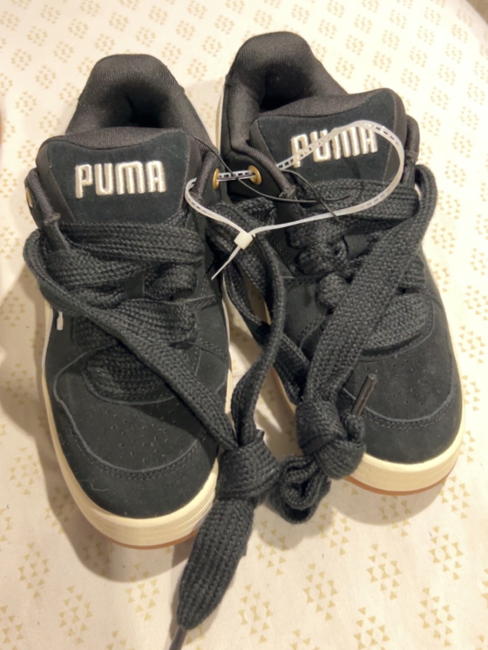 Puma Black Low-Top Suede Sneakers with White Trim